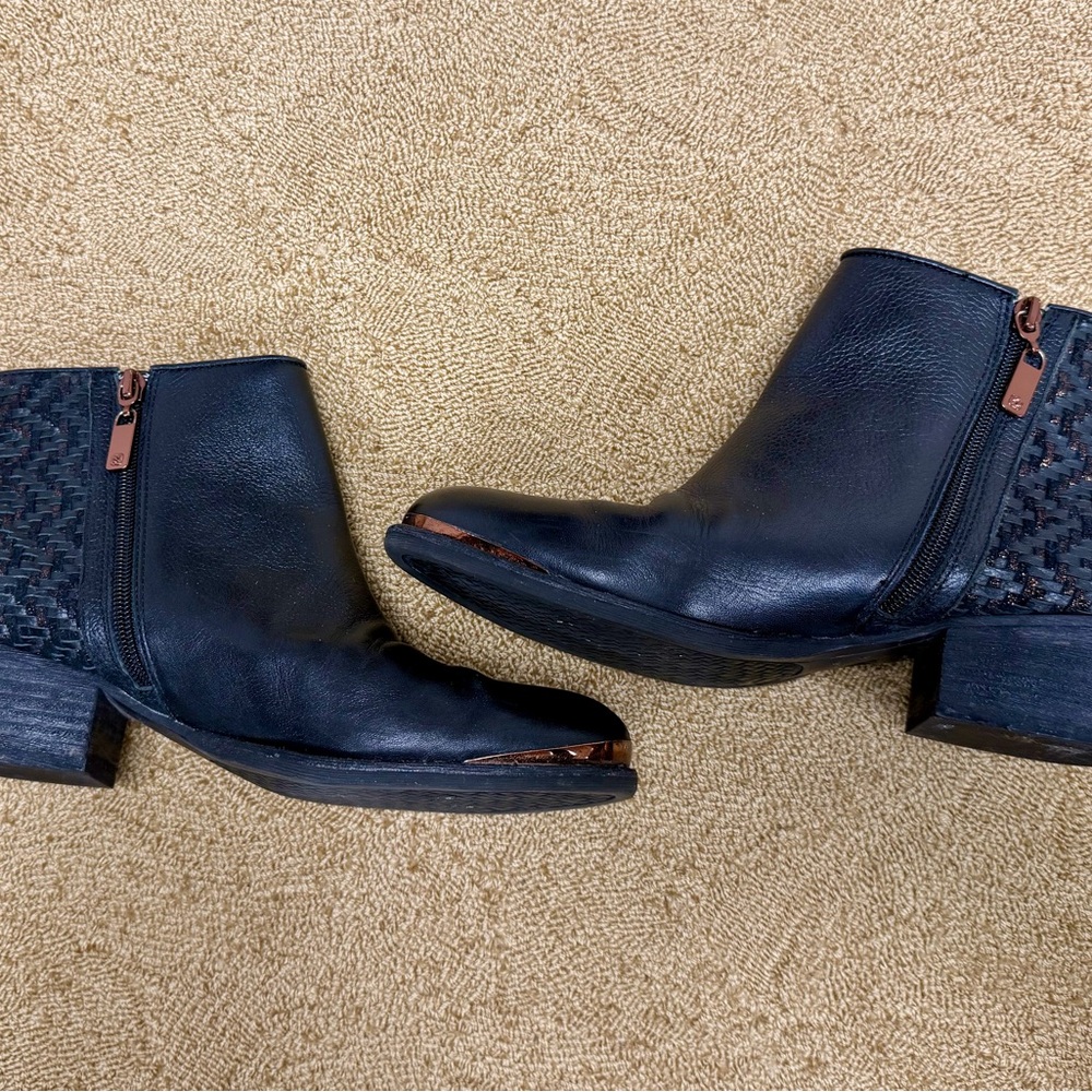 Elliott Lucca Black Leather Ankle Boots with Textured Design